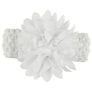 White chiffon flower baby headband with wide elastic crochet band for infants