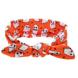 Fascia neonato Halloween con fantasmi e fiocco arancione a forma di orecchie di coniglio