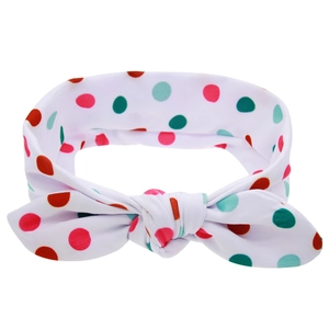 Fascia neonata bianca con pois colorati e fiocco a forma di orecchie di coniglio