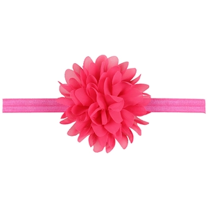 Pink chiffon flower baby headband with 1.5cm elastic ribbed band for infants and toddlers