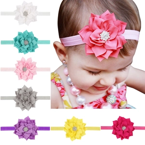 Baby Flower Headband Elastic Chiffon Hair Band For Infants Toddlers Double Layered Lotus Leaf Rhinestone Headwear Girls