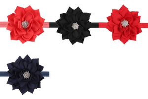 Baby rhinestone headband set with 4 colors of double-layered ruffle flower hairbands