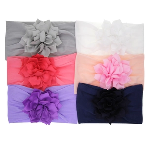 Detailed set of six colorful nylon baby headbands with large 3D floral ornaments