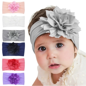 Nylon Baby Headband With Large Lotus Flower Elastic Soft Turban Hair Band For Newborn Toddlers Infant Girls Photo Props Accessories