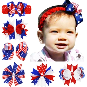 USA Jour de l'Indépendance Filles Nœud Pinces à Cheveux Étoiles Rayures Motif Patriotique Ruban Gros-Grain Nœuds Nourrissons Enfants Accessoires Cheveux