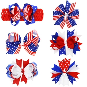 Set de 6 accessoires cheveux bébé Jour de l'Indépendance avec nœuds tricolores