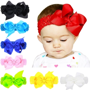 Fascia per Capelli Neonata Con Fiocco Grande in Grosgrain Elastica All'Uncinetto Accessori per Capelli per Feste Quotidiane