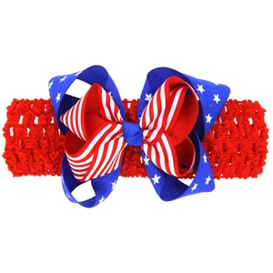 Bandeau bébé avec nœud drapeau américain et élastique crocheté rouge pour enfants