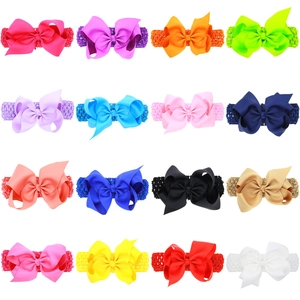 Set di 16 fasce per neonati colorate con fiocchi grandi in grosgrain ed elastico a maglia