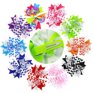 Children Grosgrain Ribbon Hair Bow Clips For Girls Chevron Pattern Multi-Layered Bowknot Alligator Clip Hair Accessories