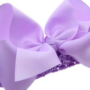 Fascia per capelli con fiocco viola lavanda in gros-grain ed elastico a crochet