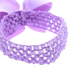 Fascia per capelli neonata viola con grande fiocco a coste e tessuto elastico crochet