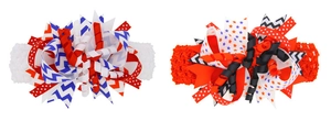 Dettagli di fasce all'uncinetto con fiocchi patriottici, stelle e strisce colorate