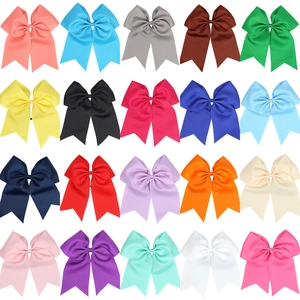Set of 20 colorful grosgrain ribbon hair bows with long tails for girls and babies