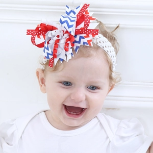 Set Fascia e Fermaglio per Capelli con Fiocco Patriottico USA Giorno dell'Indipendenza Stelle Strisce Accessori Capelli Bambina