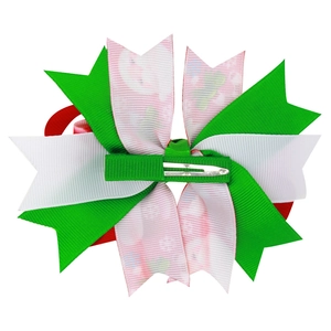 Christmas multilayer swallowtail bow hair clip with Santa patterns and green alligator clip