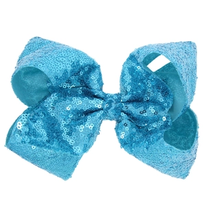 Barrette nœud papillon à paillettes bleu brillant de 8 pouces pour filles avec texture d'écailles