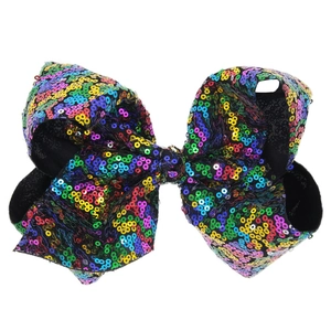 Barrette à gros nœud à paillettes de 8 pouces avec motif d'écailles arc-en-ciel