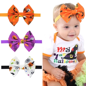 Bandeau Cheveux Nœud Élastique Halloween Enfants Tissu Citrouille Fantôme Chauve-souris Imprimé Accessoires Fête Bébé