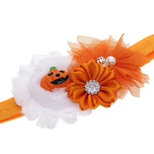 Halloween baby headband set with orange chiffon flowers and resin pumpkin details