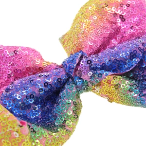 Nœud à cheveux de 8 pouces en paillettes arc-en-ciel pour filles avec dégradé brillant