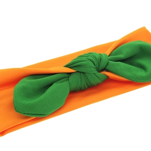 Three-piece Halloween themed kids headband set with vibrant orange and green knotted bow detail