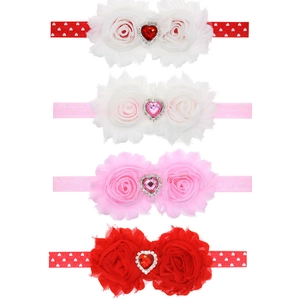 Lot de 4 bandeaux en dentelle à strass en forme de cœur avec fleurs en mousseline