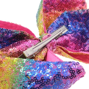 Barrette à cheveux nœud papillon à paillettes arc-en-ciel de 8 pouces pour filles