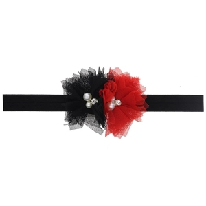 Bandeau Bébé de Noël Fleur en Maille Rouge Noir Strass Künstliche Perle Bandeau Élastique en Dentelle Accessoires Cheveux Photographie Nouveau-Né