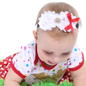 Bandeau Cheveux Bébé Fille Fleur en Mousseline de Noël Nœud en Satin Rouge Strass Élastique Accessoire Cheveux de Fête