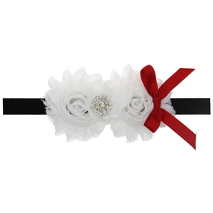 Bandeau de Noël pour bébé avec roses en tulle blanc, strass et nœud en satin rouge
