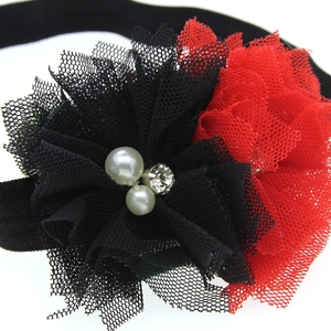 Bandeau de Noël pour bébé en dentelle avec fleur en tulle rouge noir et strass