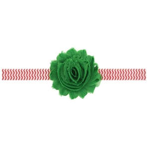 Elastisches Baby-Stirnband mit grüner Schifonrose und rotem Zickzack-Muster-Print