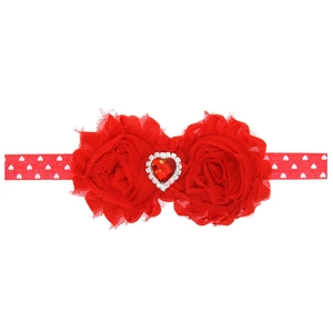 Bandeau en dentelle à strass coeur rouge avec décoration florale en mousseline pour bébé