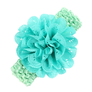 Elastic baby headband with hollow wave pattern and turquoise mesh flower decoration