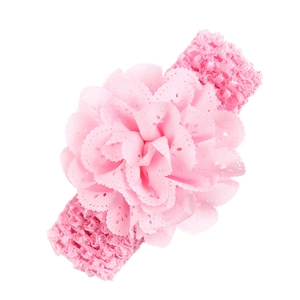 Pink wide elastic baby headband with a large hollowed-out mesh flower for girls