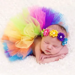 Bandeau à Fleurs Arc-en-Ciel pour Bébé Fille Avec Künstliche Perles Artificielles Bandeau Élastique en Satin pour Photographie Fête