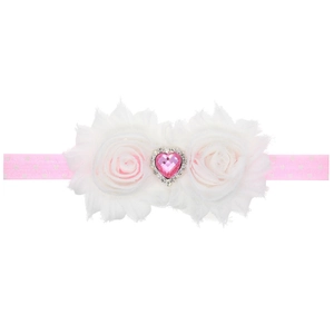 Bandeau en dentelle avec strass en forme de cœur et rose en mousseline pour filles