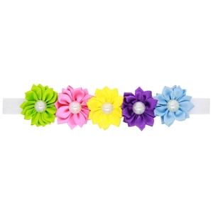 Bandeau bébé fleurs arc-en-ciel avec perles artificielles et ruban élastique