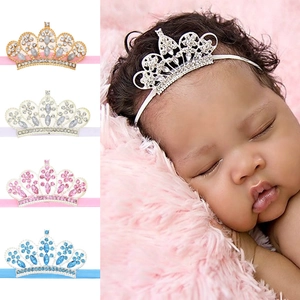 Fascia per Neonati con Corona da Principessa in Strass Elastica per Compleanno Festa Fotografia Accessori per Capelli
