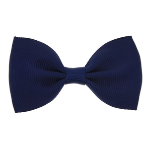 Solid navy blue grosgrain ribbon bow hair clip with fine texture and high quality finish