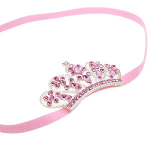 Fascia elastica rosa per neonati con corona di strass per acconciature da festa bimba
