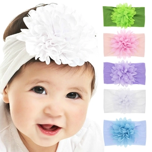 Bandeau Élastique en Nylon pour Bébé Fille Avec Grande Fleur en Mousseline Bandeau Doux et Confortable pour Nourrissons et Enfants