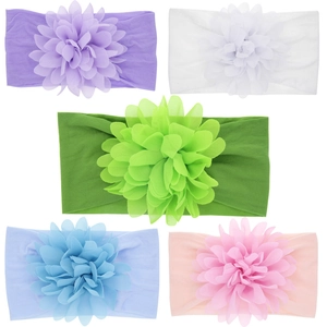 Lot de 5 bandeaux bébé en nylon coloré avec fleurs en mousseline pour nouveau-nés