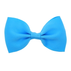 Bright blue grosgrain ribbon hair bow clip for girls with ribbed texture detail