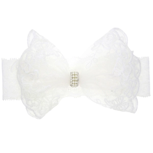 Bandeau élégant en dentelle blanche avec perles et strass pour nouveau-nés filles