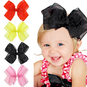 Girls Large Double Layer Sheer Organza Bow Hair Clips Glitter Mesh Transparent Ribbon Hairpins Handmade Kids Hair Accessories
