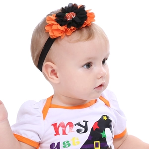 Fascia per Capelli Halloween Neonato Fiore in Chiffon Con Zucca di Strass Arancione Nero Fascia Elastica per Bambini Copricapo