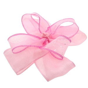 Pink sheer organza bow hair clip with sparkling silver sequins for girls and kids