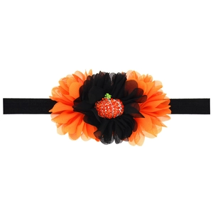 Fascia Halloween per neonati con fiore in rete arancione e nero e zucca luccicante